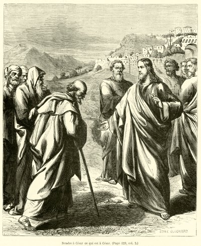 Geef aan Caesar wat van Caesar is (gravure) door French School
