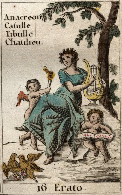 Voorstelling van Erato, muze van de lyrische poëzie, met een lier. Uit 