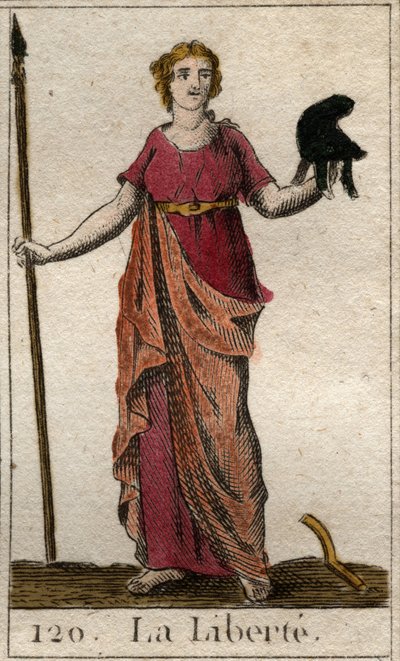 Afbeelding van Vrijheid als een vrouw met een Frygische muts en een speer. Uit 