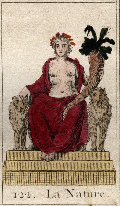 Voorstelling van de Natuur als een vrouw op een troon met een hoorn des overvloeds, met vele borsten om alle wezens te voeden. Uit 