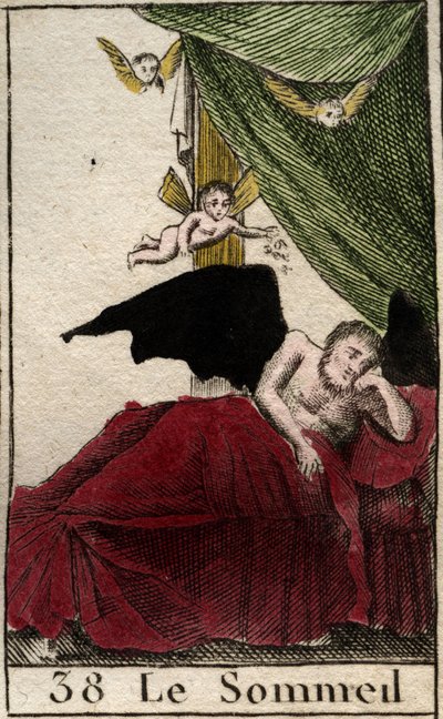 Voorstelling van de slaap, eeuwig rustend in een paleis, nabij de vleugels van dromen. Uit 