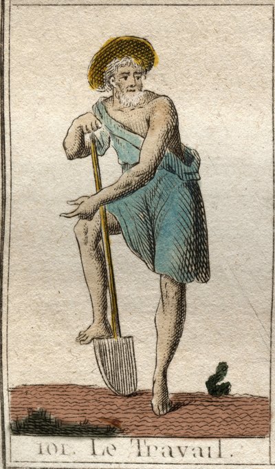 Voorstelling van Werk, als een man met gereedschap. Uit 