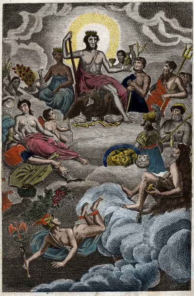 Voorstelling van de Vergadering van de Goden op de berg Olympus of Twaalf Olympiërs. Uit 