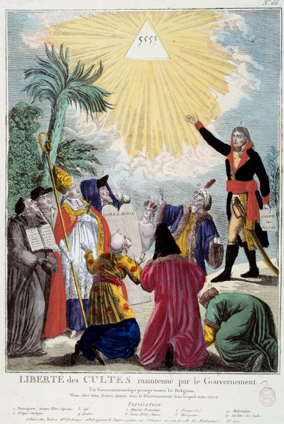 Weergave van de vrijheid van godsdienst van alle religies gehandhaafd door Napoleon Bonaparte door French School