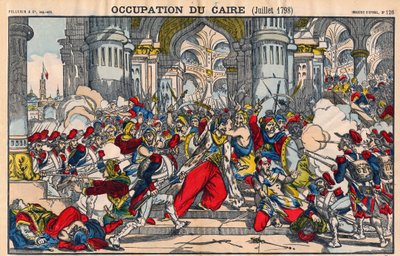 Voorstelling van de opstand van de inwoners van Caïro tegen de Franse bezetting onder leiding van Bonaparte op 21 oktober 1798. Epinal beeld door French School