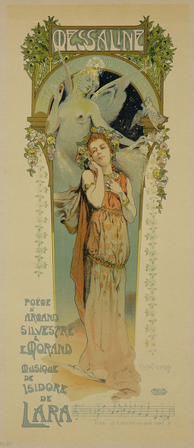 Reproductie van een poster die de opera Messaline adverteert, Casino de Monte Carlo, 1898 door French School