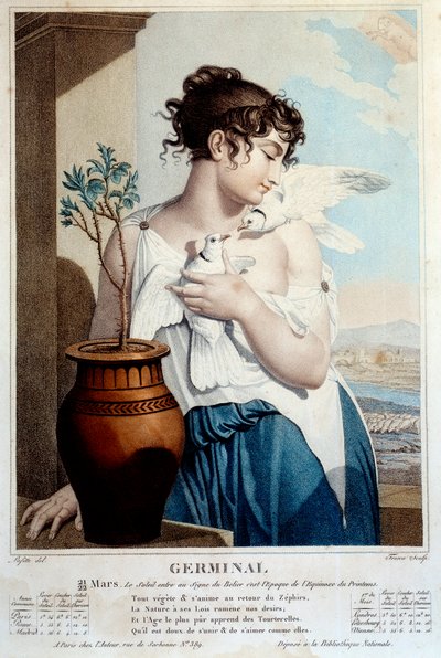 Republikeinse kalender: Germinal van het jaar II (21 maart). Gravure van Tresca naar Laffitte door French School