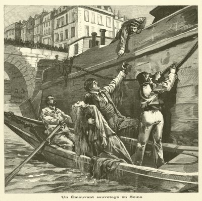 Redding van een Vrouw uit de Rivier de Seine in Parijs door French School