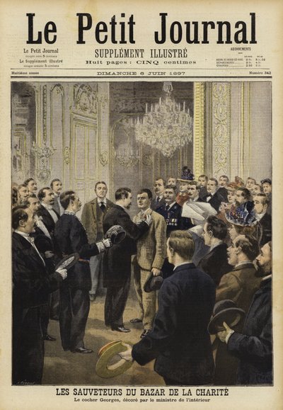 Redders van de brand in de Bazar de la Charité, Parijs, 1897 door French School