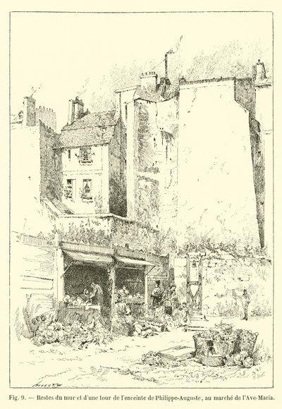 Resten van de muur en een toren van de omheining van Philippe-Auguste, op de markt van l