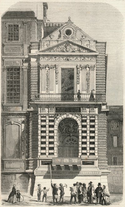 Restauratie van de ramen bekend als Charles IX in het Louvre in de 19e eeuw - Gravure in 