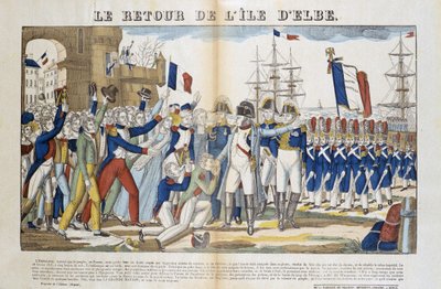 Terugkeer van Napoleon Bonaparte (1769-1821) van zijn ballingschap naar Elba in 1815. Afbeelding van Epinal door French School