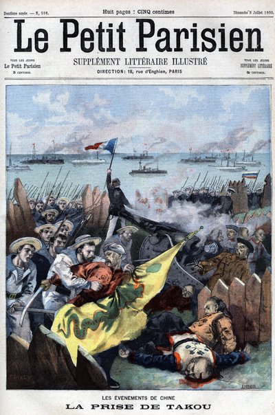 Opstand van de Boxers (1898-1900): De geallieerden veroveren Takou in China - in "Le Petit Parisien" door French School