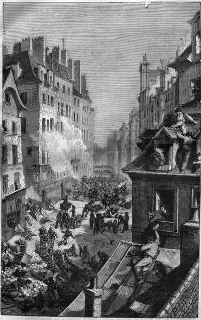 Revolutie van 1830: gevecht in de faubourg Saint Antoine. Gravure in 