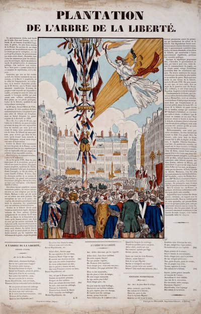 Revolutie van 1848: aanplanting van de Vrijheidsboom op 25 maart 1848. Gravure uit 1848 Parijs, Musee Carnavalet door French School
