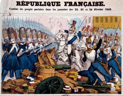 Revolutie van 1848: de strijd van het Parijse volk op de barricades op de dagen van 22, 23 en 24 februari door French School
