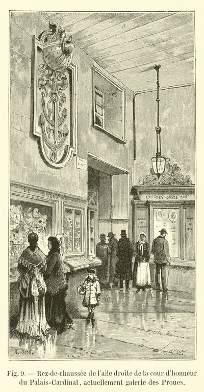 Begane grond van de rechtervleugel van de erehof van het Palais-Cardinal, nu de galerij van de Proues door French School
