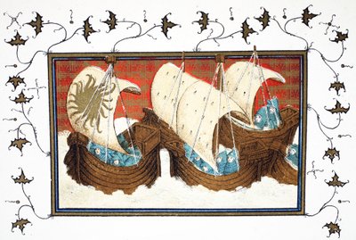 Richard II en zijn vloot landen in Milford Haven, facsimile kopie uit Le Prinse et Mort du Roy Richart door Jean Creton, herdrukt 19e eeuw door French School