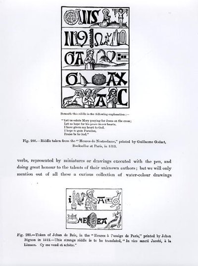 Raadsel uit de Heures de Nostredame, gedrukt door Guillaume Godart in 1513, en een Teken van Jehan de Brie uit Heures a l