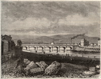 Roanne - Loire, in de regio Rhone-Alpes - gravure in 