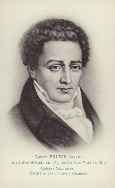 Robert Fulton (1765-1815), Amerikaans ingenieur, uitvinder en stoombootpionier (litho) door French School