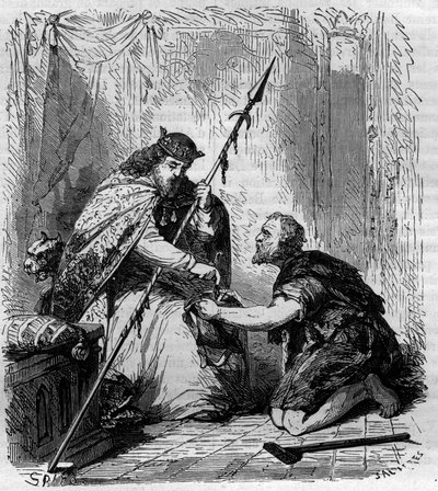 Robert II de Vrome (972-1031), Koning van Frankrijk, uitdelend aalmoezen. Gravure in 