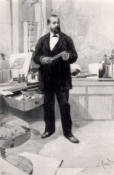 Robert Koch (1843-1910) in zijn laboratorium, uit Le Monde Illustré, 29 november 1890 door French School