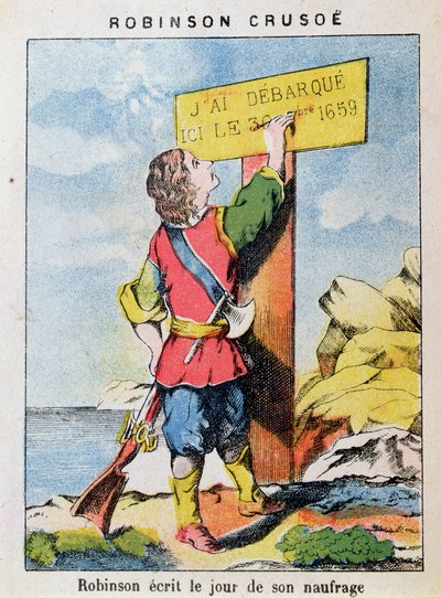 Robinson Crusoe schrijft de datum van het schipbreuk door French School