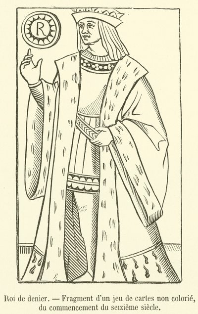 Koning van munten, fragment van een ongekleurd kaartspel, begin zestiende eeuw door French School