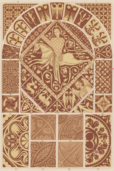 Romeins-Gotische kunst (gekleurde litho) door French School