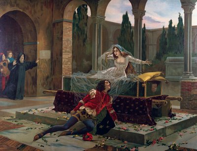 Romeo en Julia. Scène uit de opera Romeo en Juliette door Charles Gounod (1818-1893). circa 1880. door French School