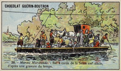 Touwveer over de rivier de Seine, Frankrijk door French School