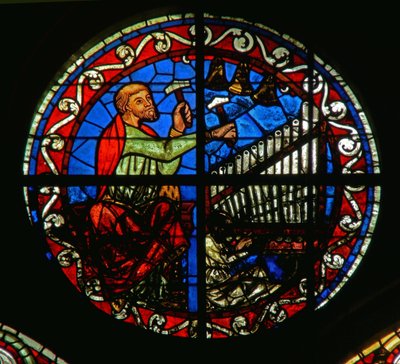 Roosvenster met een orgel en klokken door French School