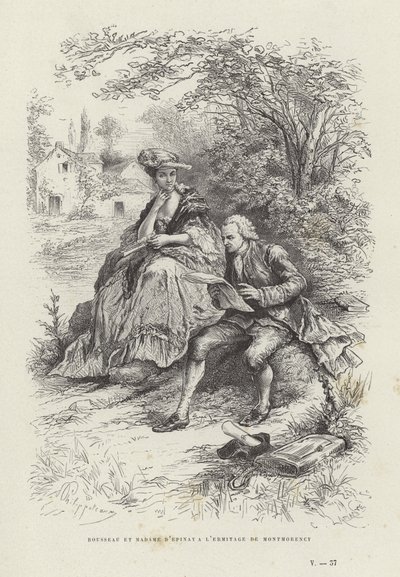 Rousseau en Madame DEpinay bij de Hermitage van Montmorency door French School