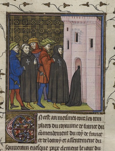 Royal 20 C. VII, f. 42v, Arrestatie van de Tempeliers, 13 oktober door French School