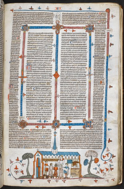 Een bas-de-page scène van communicanten bij een mis, ca. 1300-40 door French School