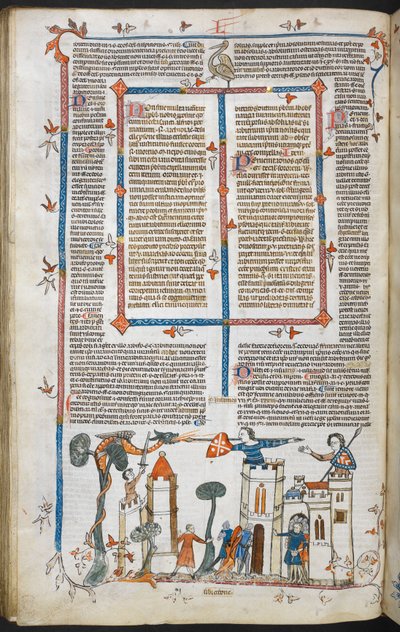 Een draak die een kasteel aanvalt, ca. 1300-40 door French School
