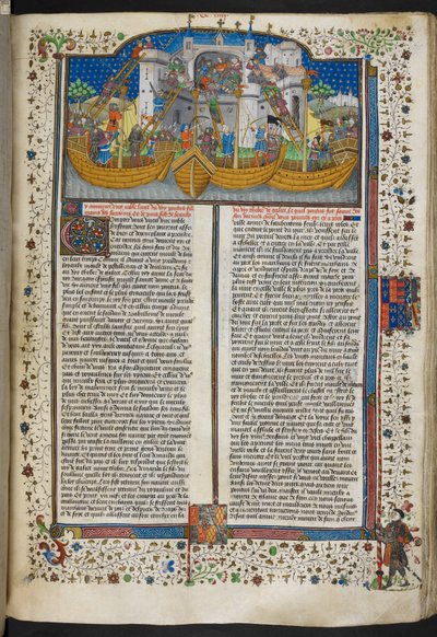 Miniatuur van schepen die Corunna belegeren, uit 