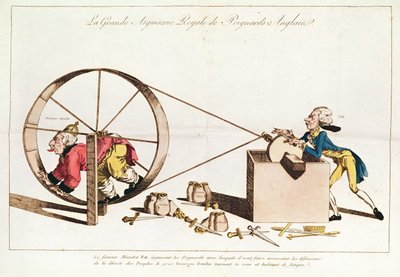 Koninklijke slijpservice voor het slijpen van Engelse dolken, 1794 (handgekleurde ets) door French School