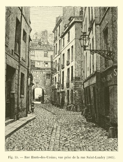 Rue Haute-des-Ursins; gezien vanaf de rue Saint-Landry, 1865 door French School