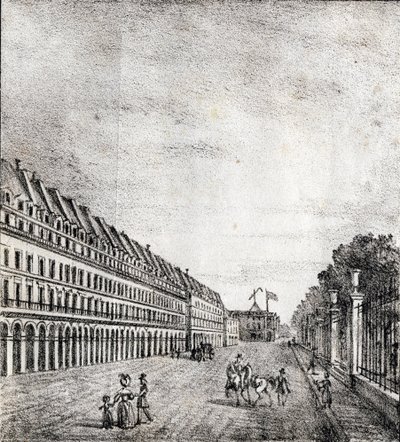 Rue de Rivoli, Parijs - "Alphabet Picturesque des Monumens de Paris” c.1840 (gravure) door French School