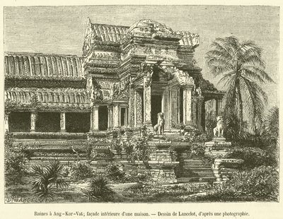 Ruïnes in Angkor Wat, binnengevel van een huis door French School