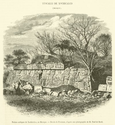 Azteekse ruïnes van Xochicalco, in Mexico (gravure) door French School