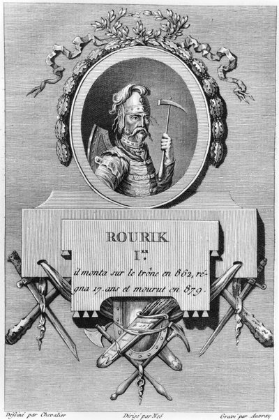Rurik (d. 879), eerste tsaar van Rusland, illustratie uit Histoire physique, morale, civile et politique de la Russie ancienne door Nicolas Gabriel Clerc, Parijs, 1783-85 door French School