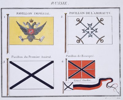 Russische Vlaggen, uit een Frans vlaggenboek, ca. 1819 door French School