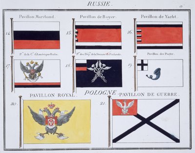 Russische vlaggen, uit een Frans vlaggenboek, c.1819 door French School