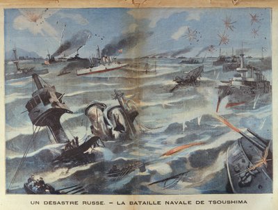 Russische zeeramp tijdens de slag bij Tsushima in 1905, illustratie uit Le Petit Parisien, 2 juli 1906 door French School