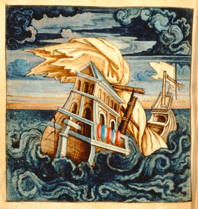 Scheepswrak, uit Theatre des Vices et Vertus, door Jan van der Noot (ca.1539-95) door French School