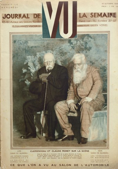 Sacha Guitry (1885-1957) als Claude Monet (1840-1926) en Jean Perier als Georges Clemenceau (1841-1929) in een scène uit Histoires de France, uit Vu magazine, 16 oktober 1919 door French School