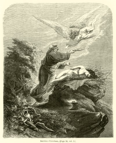 Offer van Abraham (gravure) door French School